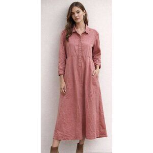 45RPM STUDIO 45R Vintage Washed Red Denim Maxi Dress Minimalist Made in Japan